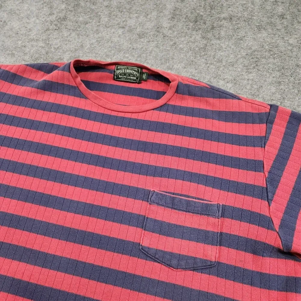 VTG Polo Country Ralph Lauren Mens XL 100% Cotton Stripe Knit T Shirt Sweater‎